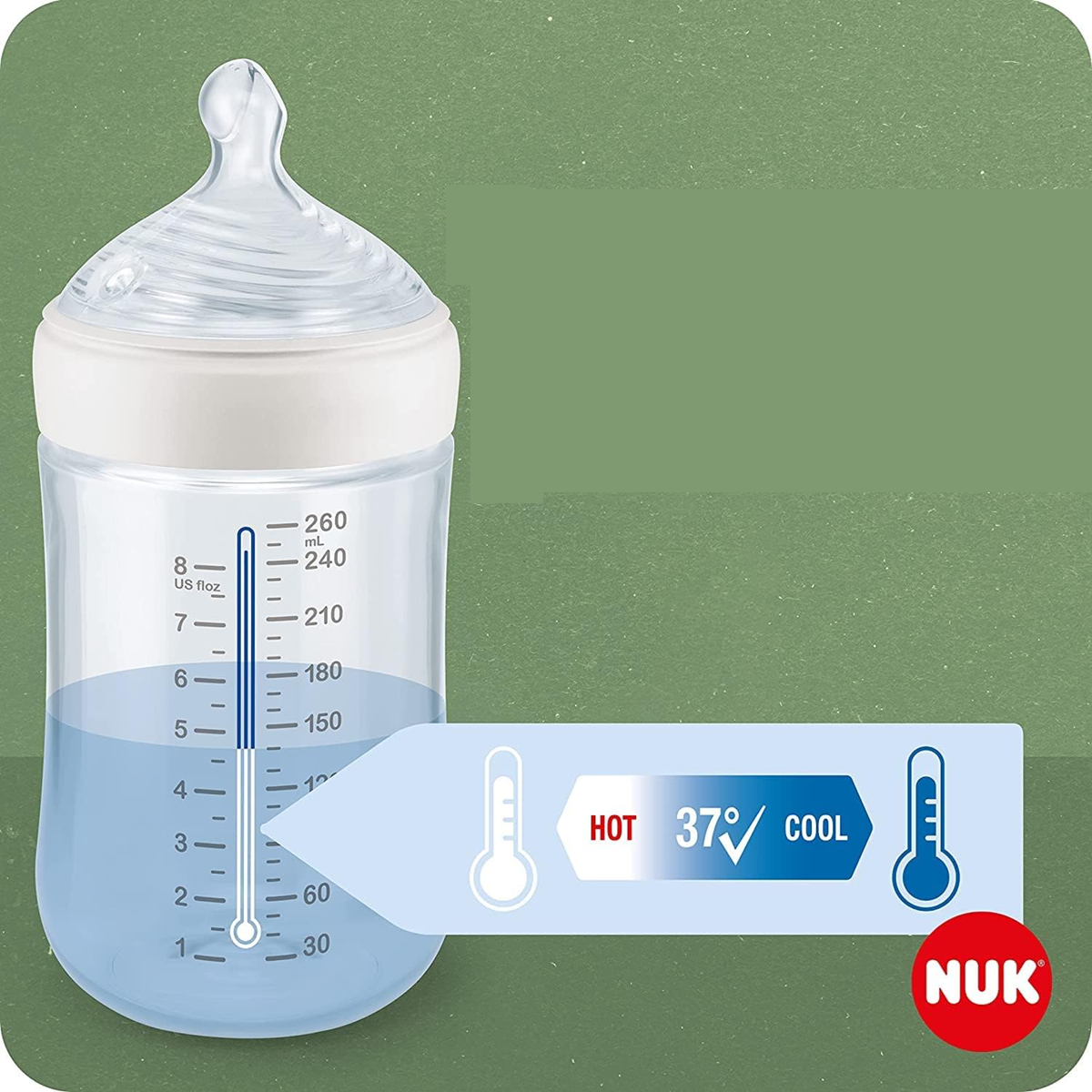 NUK For Nature-flaske 150 ml 1 m+ sut S langsomt flow temperaturkontrol