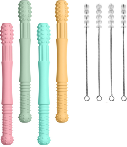 VICLOON szilikon rágóka masszírozó 4 db + 4 tisztítókefe 17 cm