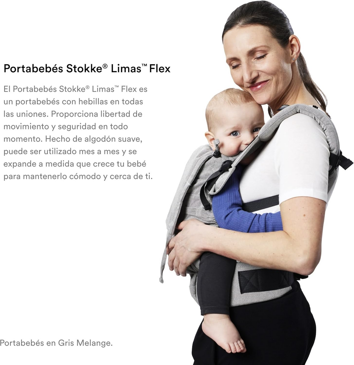 STOKKE LIMAS FLEX nosidełko ergonomiczne 4-20kg, szare, dla dziecka noszonego blisko rodzica