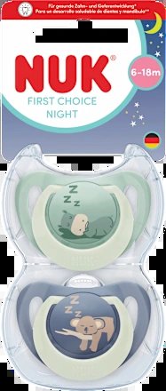 NUK First Choice Night Schnuller 6-18m Nilpferd und Koala 2 St.