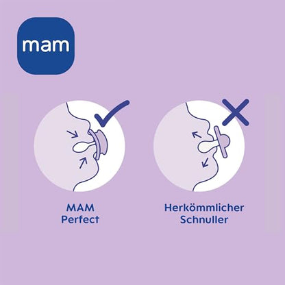 MAM Perfect Day & Night smoczek uspokajający silikonowy 0-6m x4 ŚWIECĄCE, porównanie kształtu smoczka MAM Perfect i zwykłego smoczka