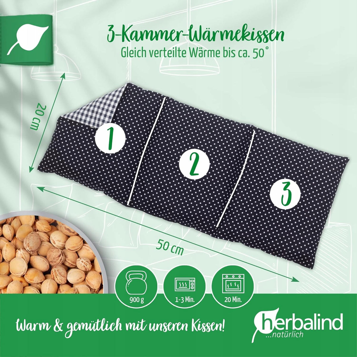 HERBALIND warmtekussen met kersenpitten XL 900g 50x20cm