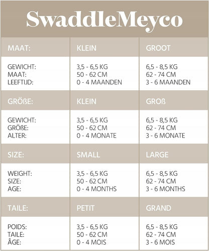 Meyco SwaddleMeyco tabela rozmiarów otulacza