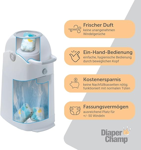 DIAPER CHAMP blebøtte TIL AFFALDSPOSER +/-50 bleer