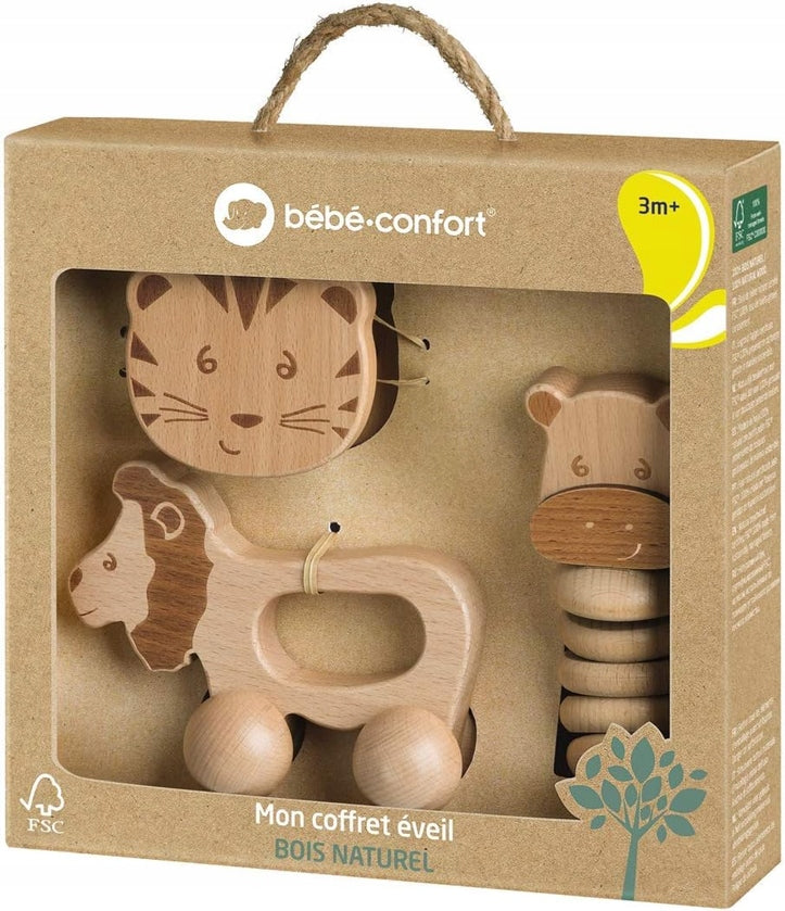 BEBE CONFORT sæt af trælegetøj med rasleinstrumenter 3 m+