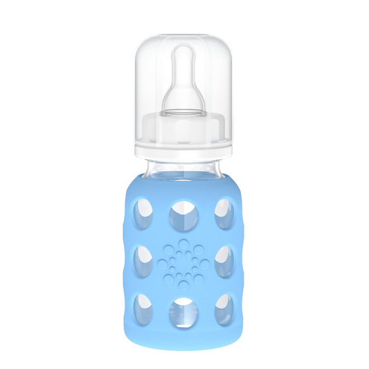 LifeFactory sticlă din sticlă cu husă 120 ml 3 m+ tetină 1