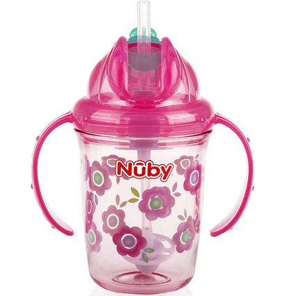 NUBY Flip-it Cup drikkekop med sugerør og drypfri funktion 12 m+ 240 ml