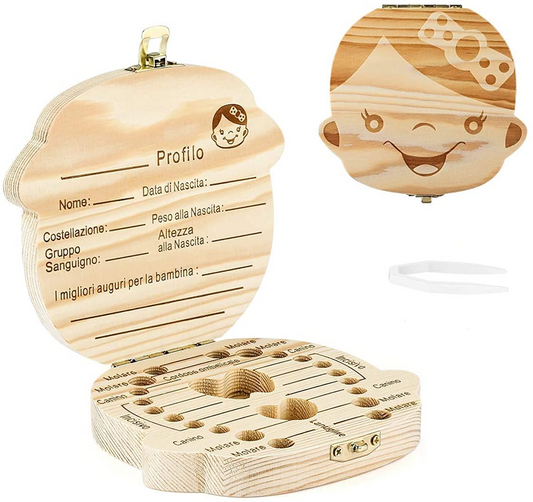 LOVE BABY caja de madera para guardar dientes de leche para bebés IDIOMA ITALIANO