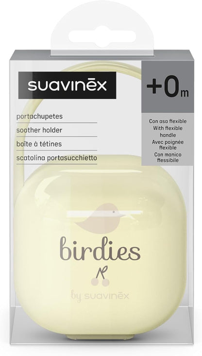 SUAVINEX Birdies etui na 2 smoczki z elastycznym uchwytem, ochrona smoczków przed zabrudzeniem podczas transportu