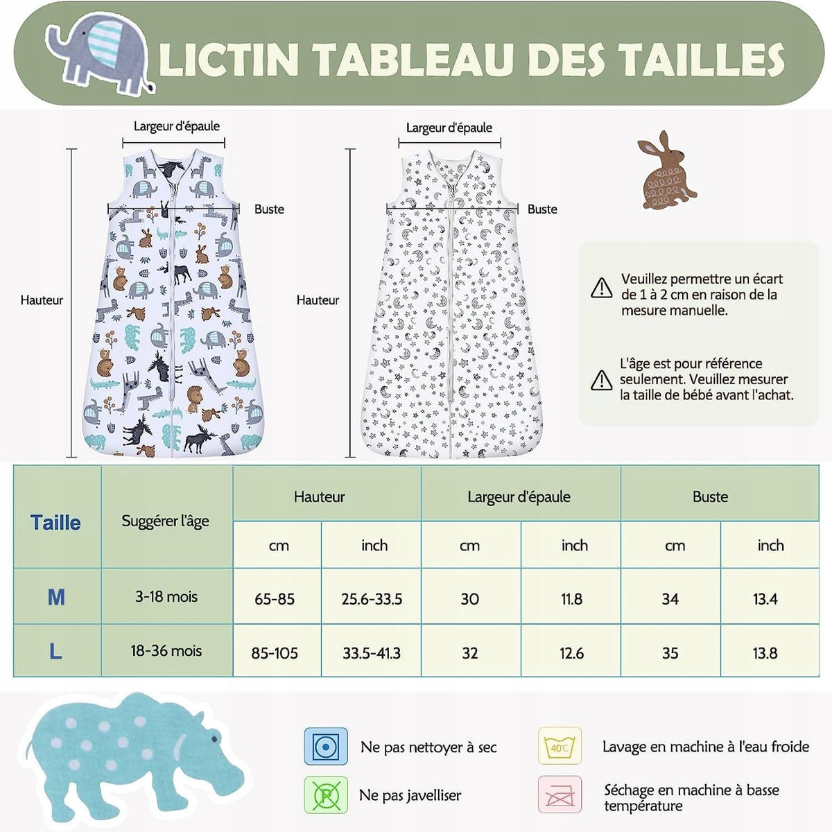 LICTIN gigoteuse d'été 0,5TOG 65-85cm x2