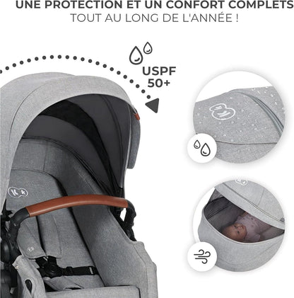 KINDERKRAFT B-TOUR 3i1 multifunktionel barnevogn op til 22kg + MINK PRO autostol