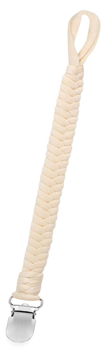 ANNHAO bawełniany łańcuszek do smoczka z klipsem 22 cm BEŻOWY