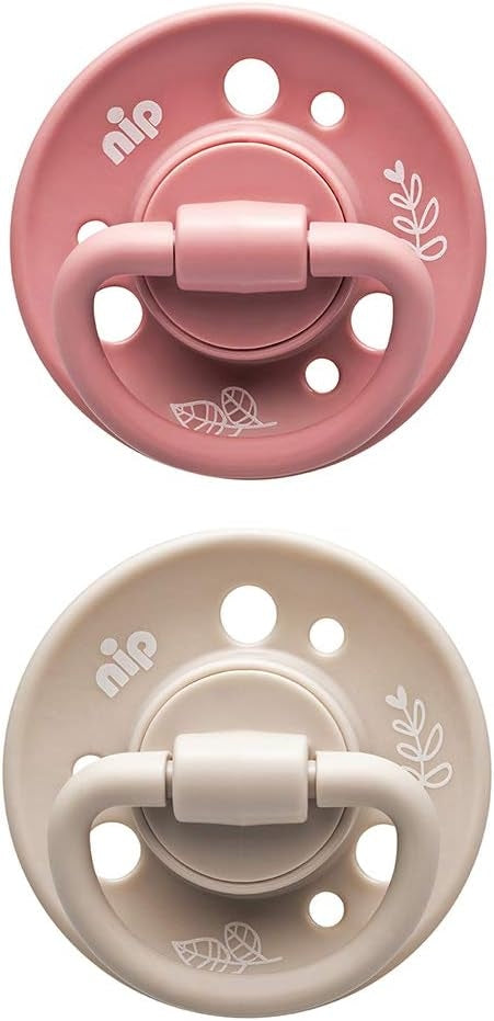 NIP CHERRY GREEN smoczek uspokajający x2 6msc+ różowy i beżowy, kauczukowy, bez BPA i BPS