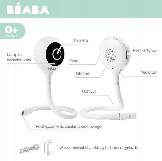 BEABA Zen Connect kamera niania elektroniczna, biała kamera Full HD 1080p z nocnym trybem, mikrofonem i głośnikiem