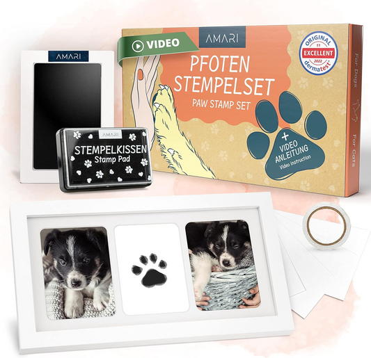 AMARI cadre photo et empreintes de pattes de chien 17,3 x 33 cm + coussin encreur