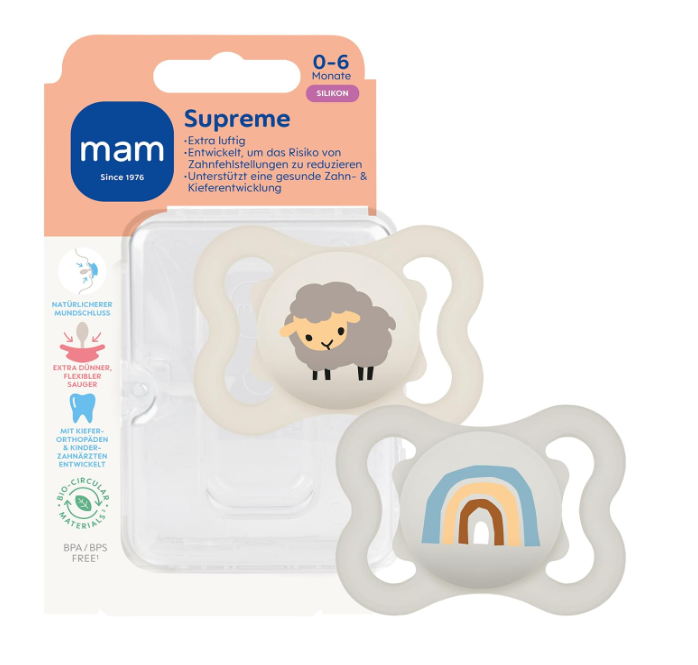MAM Supreme smoczek uspokajający silikonowy 0-6m x2, zestaw 2 smoczków dla niemowląt