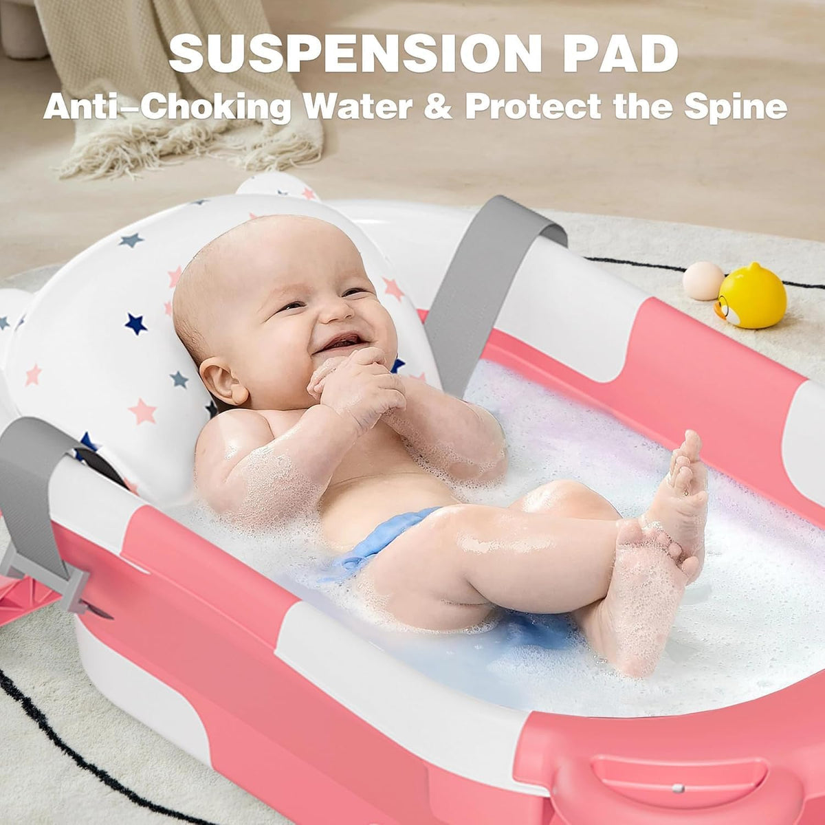 SUPERBE kompakt sammenklappeligt babybadekar + bamseindsats