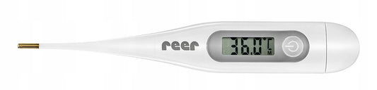 REER ClassicTemp termometr elektroniczny LCD ze złotą końcówką, biały termometr z wyświetlaczem i pomiarem 36.0°C