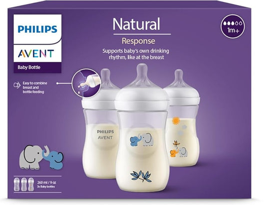 PHILIPS AVENT Natural RESPONSE Sticlă 260 ml 1 lună+ x3 DECOR