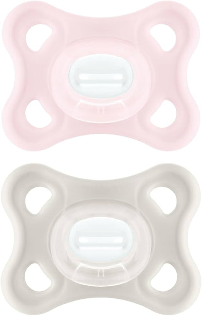 MAM Comfort smoczek uspokajający silikonowy 0-3m x2, różowy i beżowy, 100% silikon