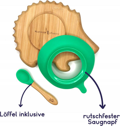 KLEINER FUCHS assiette en bambou avec ventouse en forme de hérisson + cuillère