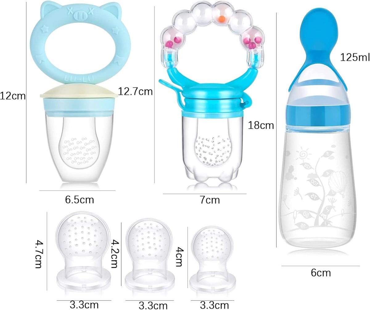 KOSHINE smoczek do owoców 2 sztuki 5 ustników + łyżeczka 125 ml i łańcuch