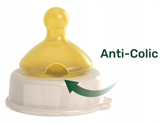 NIP Cherry Green biberon din sticlă cu tetină din latex, mărimea M, 240 ml