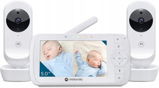 MOTOROLA VM35-2 niania elektroniczna 5" + 2 kamery, biały zestaw z ekranem LCD 5" i monitorowaniem dziecka