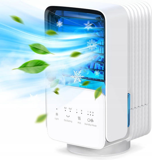 OMISOON Air Cooler Miniklimagerät 700 ml mit Touchpanel und Licht