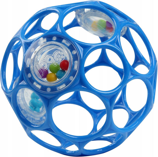 BRIGHT STARTS Oball Rattle silikonowy chwytak gryzak z grzechotką 10 cm, niebieski, BPA free
