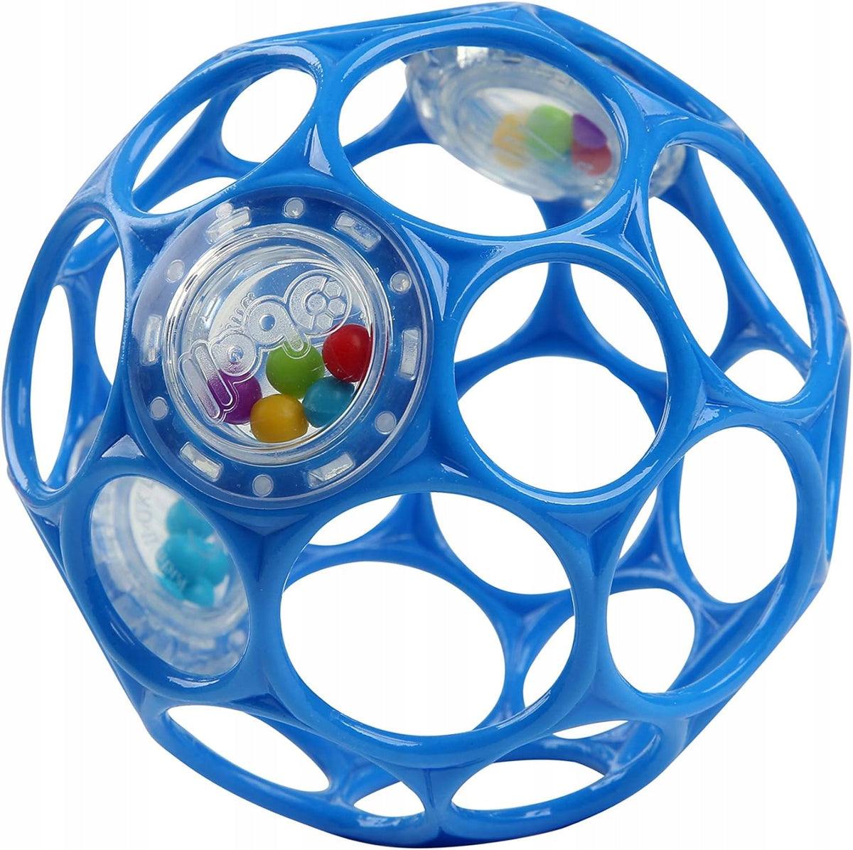BRIGHT STARTS Oball Rattle silikonowy chwytak gryzak z grzechotką 10 cm – niebieski średnica 10 cm – zdjęcie 1