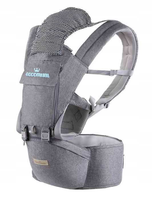 ECCOMUM nosidełko ergonomiczne z pasem biodrowym 6w1, szare, wygodne nosidełko dla niemowląt 3-36 msc