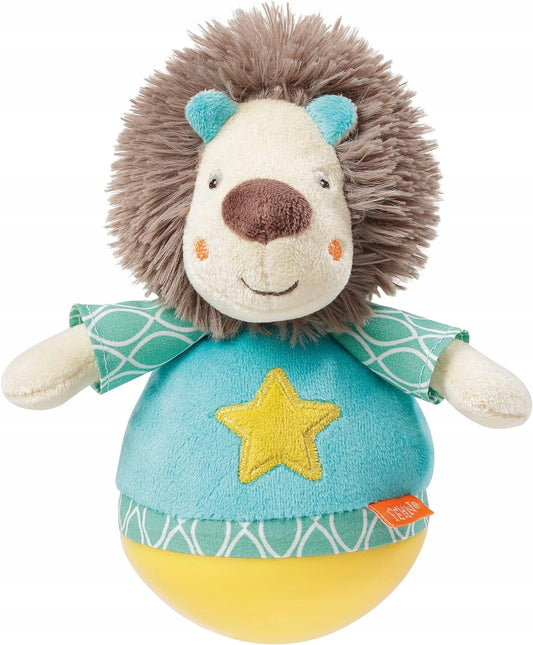 FEHN Funky Friend wańka WSTAŃKA 18cm grzechotka LEW, kolorowy lew z dzwoneczkami dla niemowląt