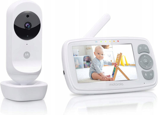 MOTOROLA Ease34 niania elektroniczna 4,3" FHSS, biały monitor i kamera z podglądem dziecka na ekranie
