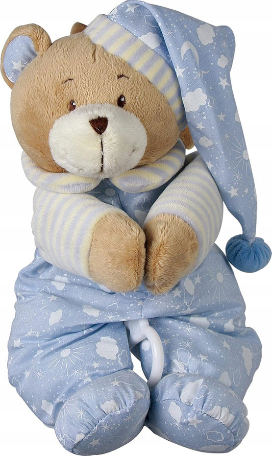 SMALL FOOT pluszowa przytulanka z pozytywką MIŚ NILS 21 cm, niebiesko-brązowy miś do snu dla niemowląt