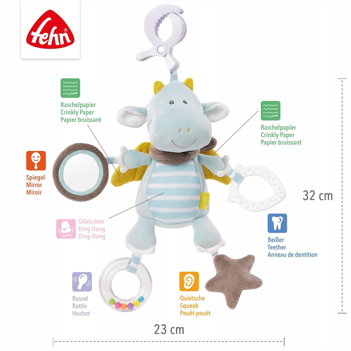 FEHN hanger met rammelaar DRAGON 32x23 cm