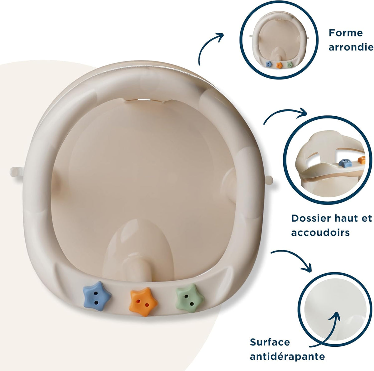 THERMOBABY krzesełko do kąpieli 6m+ z ergonomicznym siedziskiem, oparciem, podłokietnikami i antypoślizgową powierzchnią