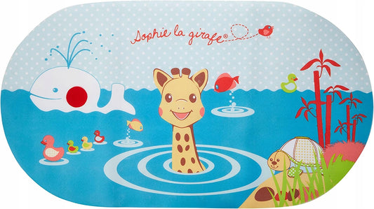 SOPHIE LA GIRAFE mata antypoślizgowa do kąpieli, niebieska mata do wanny dla dzieci 8 m+
