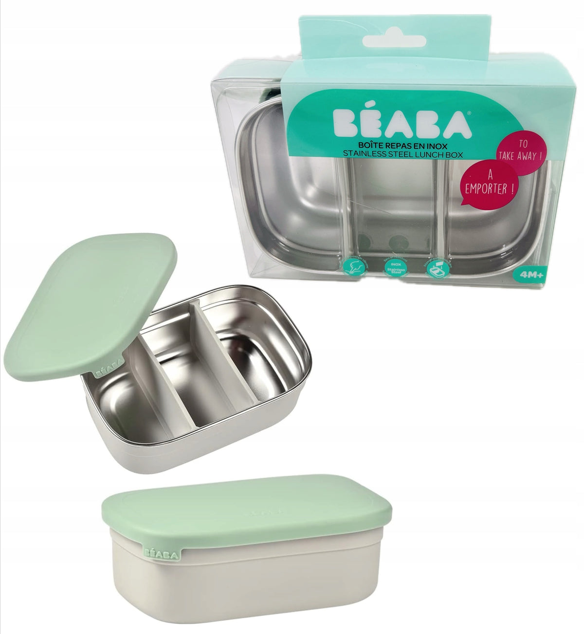 BEABA cutie de prânz lunchbox din oțel inoxidabil 760ml cu compartimente