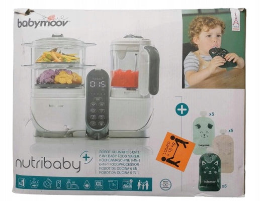 BABYMOOV Nutribaby + 5w1 robot kuchenny parowar mikser sterylizator biały, zestaw do przygotowania posiłków dla dzieci
