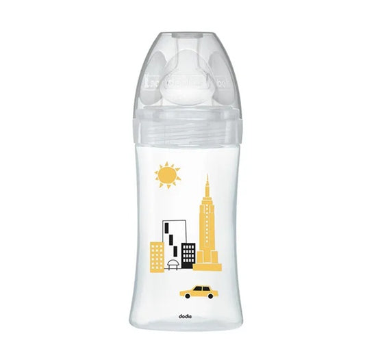 DODIE Sensation+ NEW YORK sticlă de sticlă 270 ml 0-6 luni tetină 2 debit mediu