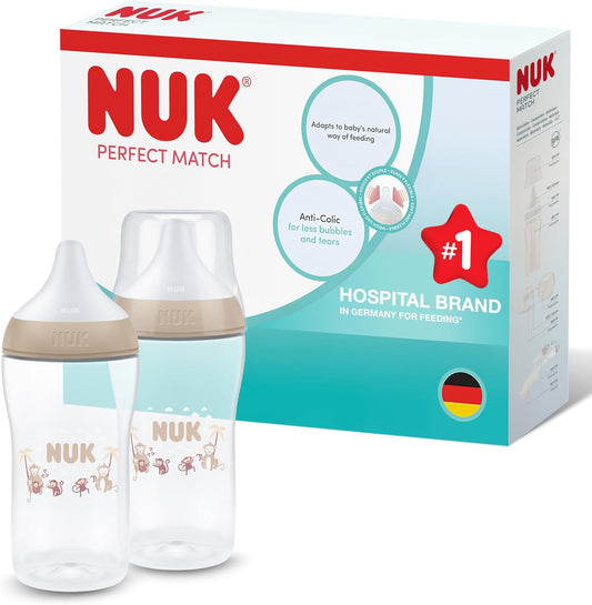 NUK Perfect Match butelka 260 ml 3 m+ smoczek M x2 antykolkowe butelki BPA free, 2 sztuki