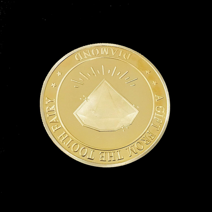 BRADOC Tandfeen forgyldt metalmønt under puden 4 cm DIAMANT