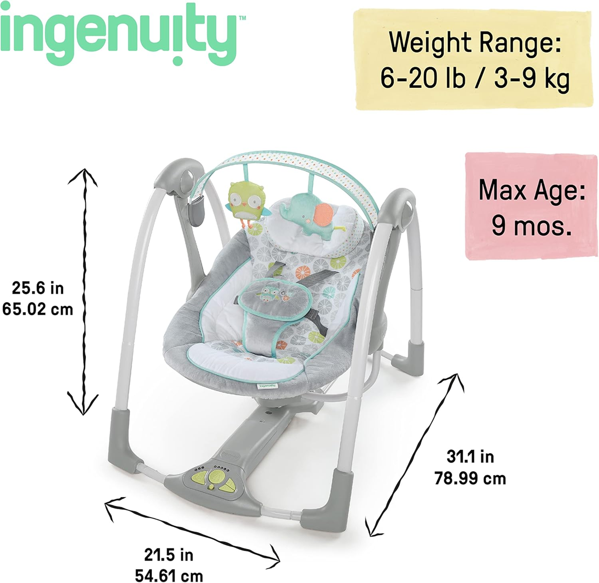 INGENUITY SWING'N GO bujaczek huśtawka dżwięk + ruch