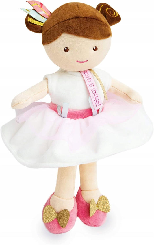 DOUDOU et COMPAGNIE Księżniczka Ombelline lalka przytulanka 27 cm, różowa lalka z miękkiego materiału dla dzieci 0+