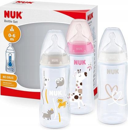 NUK No Colic zestaw butelek 3x 300 ml 0-6 m z antykolkowym smoczkiem M
