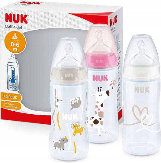 NUK No Colic zestaw butelek 3x 300 ml 0-6 m z antykolkowym smoczkiem M