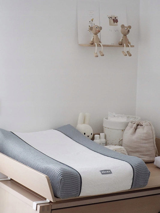 BEABA pokrowiec na przewijak Sofalange, szaro-biały, bawełniany pokrowiec na matę do przewijania