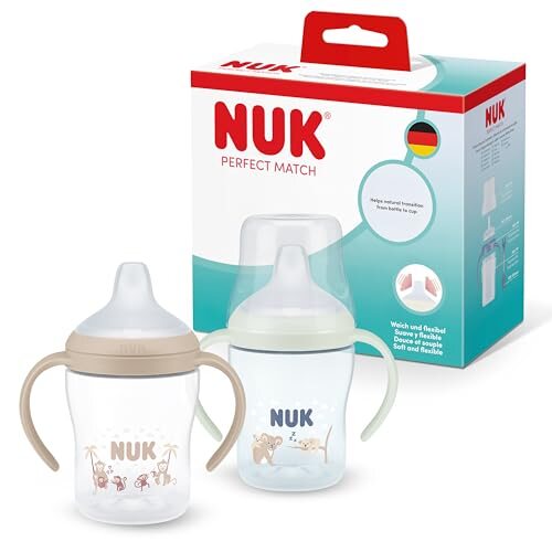 NUK Perfect Match Night kubek treningowy 150 ml 6+ z miękkim elementem i uchwytami, zestaw z opakowaniem