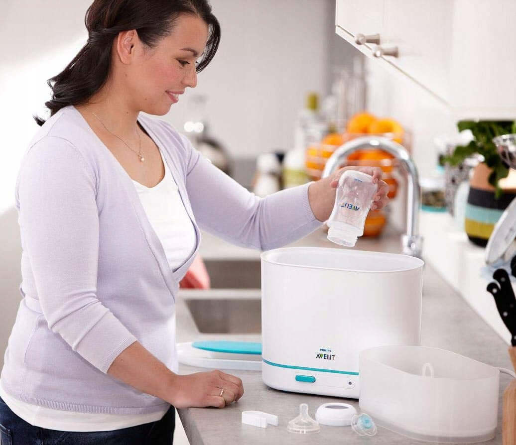 PHILIPS AVENT elektryczny sterylizator parowy 3w1 biało-turkusowy do butelek i smoczków, 3-elementowy zestaw